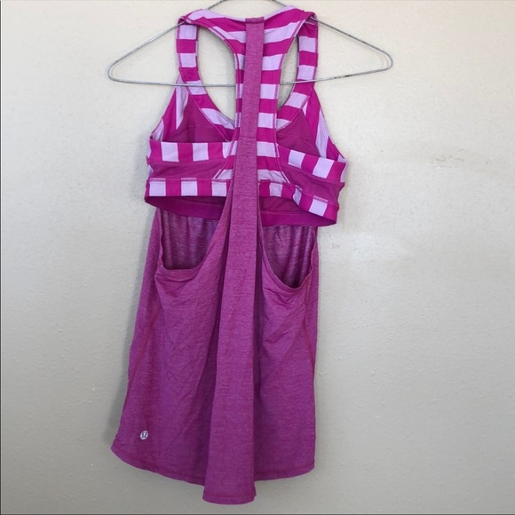LuluLemon Pink/Purple Striped Tank Built in Bra 4 EUC - Picture 3 of 3